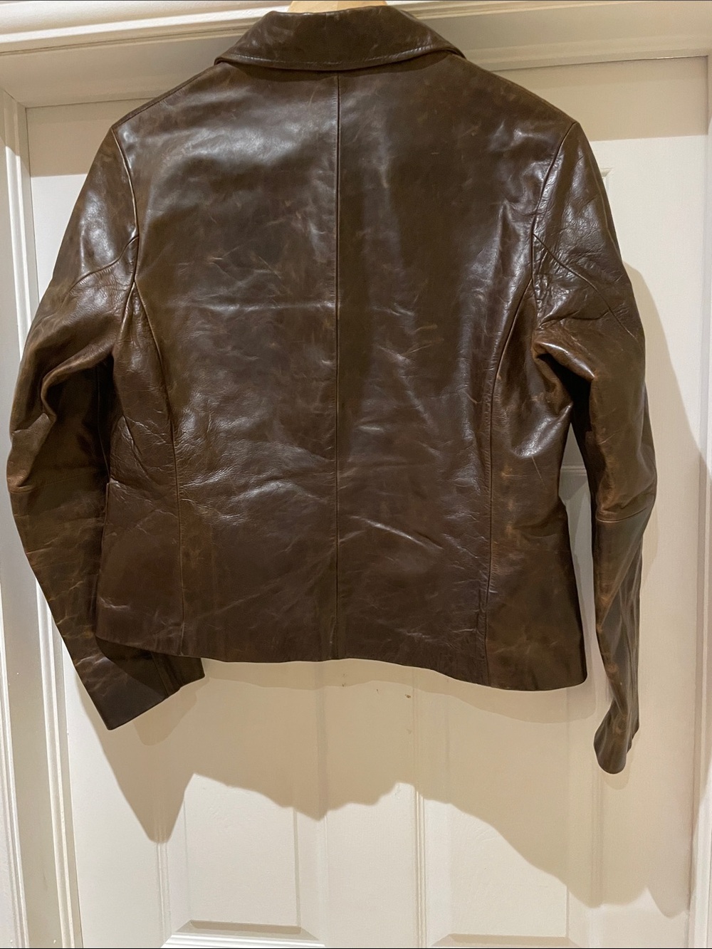 J. Crew Brown Leather Jacket Heritage Boxy Minimalist 90s Transitional 8 - Picture 6 of 6